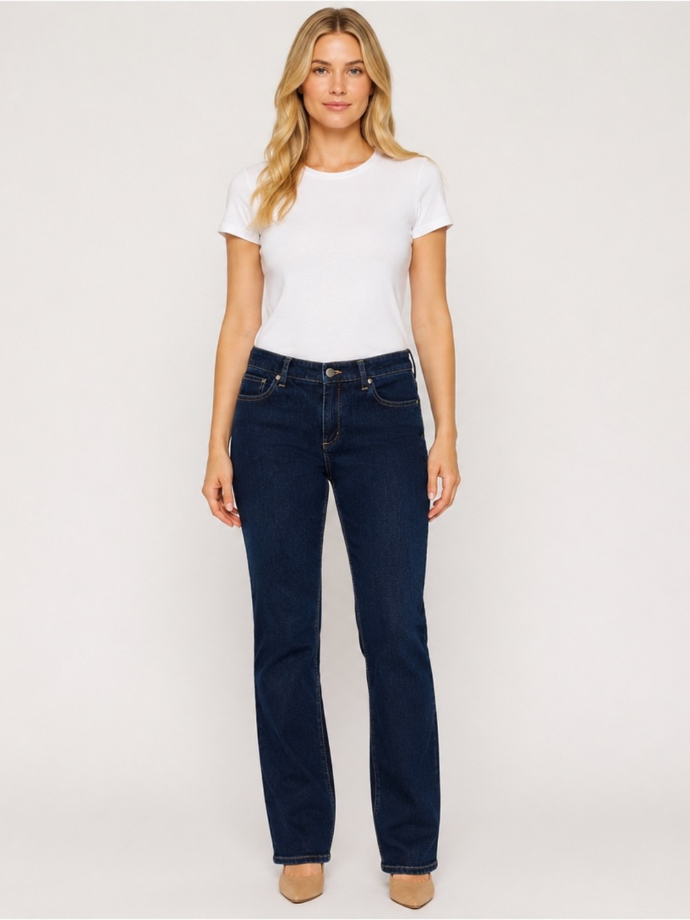 Tahari Dark Wash Indigo Jeans Mid Rise Straight Leg Size 10, 33” inseam